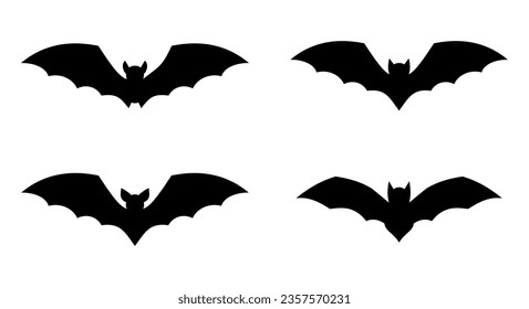 Halloween bat silhouette set. Horror, creepy flying vampire. Spooky animal. Terrifying character. Vector illustration isolated on white background.