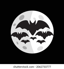 halloween bat silhouette vector design with moon in the background