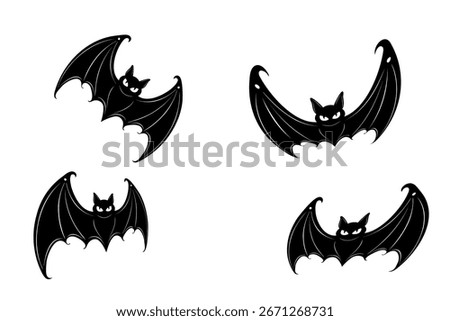 Halloween Bat Silhouette Vector, Flying Vampire Animal Icon