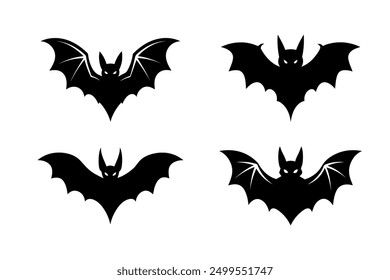  Halloween bat silhouettes set, on white background. Vector 