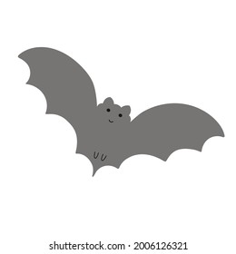 Halloween-Fledermaus, einfache, fantasievolle Vektorgrafik, handgezeichneter grauer Tierkartoon, spoky Charakter für Herbstausstattungselemente, Karten, Banner