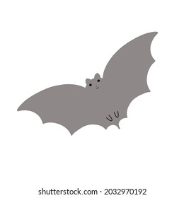 Halloween bat simple fancy vector illustration, hand drawn gray animal cartoon spooky character for autumn holiday decor element, cards, banners