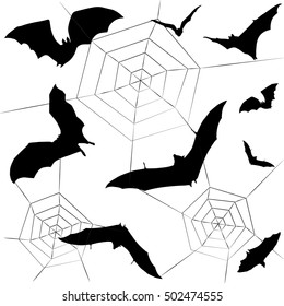 Halloween. Halloween bat and spiders web seamless pattern. Bat and spider's web on white background for Invitation, Greeting card, T-shirt, Swatches, Holiday party, Christmas, Vector Illustration.
