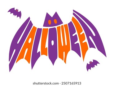 Halloween bat typography. Vector illustration. Retro pop design. White background.