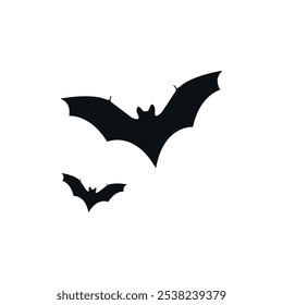 Halloween Bat Vector. Flying Bats Silhouette for Spooky Halloween Themes and Party Decorations. Scary Bats Icon Element for Halloween. Bats Creatures for Dark, Creepy, and Eerie Halloween Atmosphere.