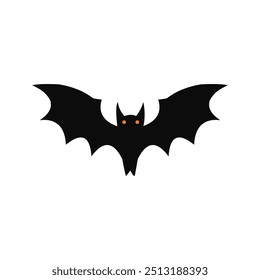 Halloween bat vector graphic illustration for holiday scary night. Flying vampire bat icon isolated on white background. Traditional Halloween element black bat silhouette