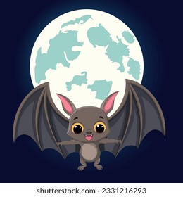 Halloween bat vector illustration. Design for Halloween, Cute bat Halloween character.