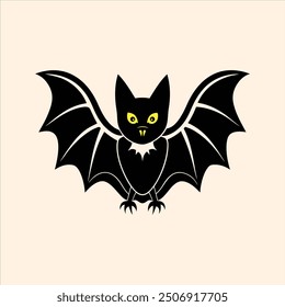 Una Ilustración vectorial de murciélago de Halloween con una silueta oscura y espeluznante de un murciélago volador con alas extendidas.