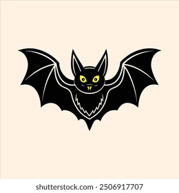 Una Ilustración vectorial de murciélago de Halloween con una silueta oscura y espeluznante de un murciélago volador con alas extendidas.