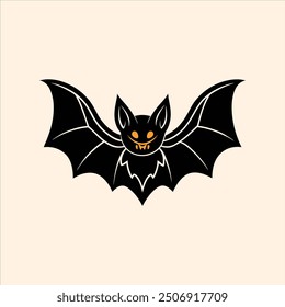 Una Ilustración vectorial de murciélago de Halloween con una silueta oscura y espeluznante de un murciélago volador con alas extendidas.