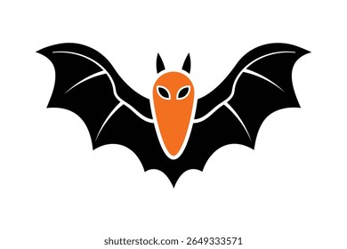 Halloween bat vector illustration. Stylized orange and black bat with outstretched wings on white background