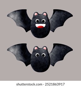 Halloween bat watercolor cartoon drawing vector