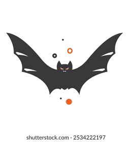 Halloween bat with wings spread in flight and spooky look, Vector