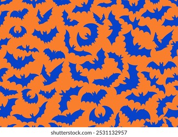 Halloween bats cloud seamless pattern. Template Hauntingly vector tile, featuring a nocturnal fly of winged vampire creature black silhouettes. Seamless pattern bats fly for holiday Halloween.