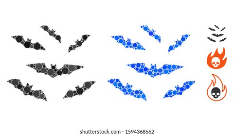 Halloween bats composition of small circles in different sizes and color hues, based on halloween bats icon. Vector small circles are organized into blue composition.