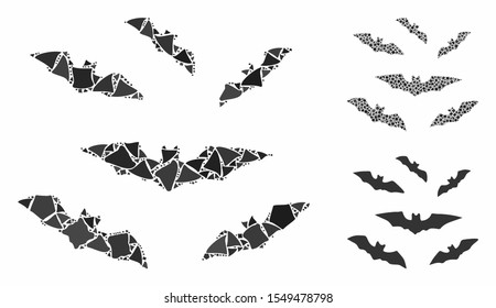 Halloween bats composition of tremulant elements in different sizes and shades, based on halloween bats icon. Vector rough elements are united into collage.