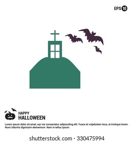 Halloween Bats flying Church Icon. Halloween Flat elements collection.  simple minimal, flat, solid, mono, monochrome, plain, contemporary style. Vector illustration web internet design elements
