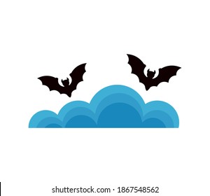 halloween bats flying with clouds sky scene vector illustration design