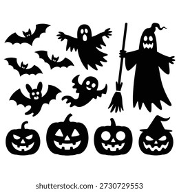 Vassoura de bruxa dos fantasmas dos morcegos de Halloween vetor