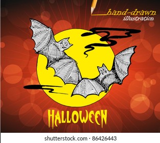 halloween bats - hand-drawn illustration