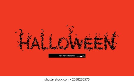 Halloween. Bats lettering. Orange halloween poster