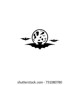 Halloween bats and moon icon on white background
