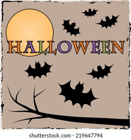 Halloween bats with moon on brown grunge background