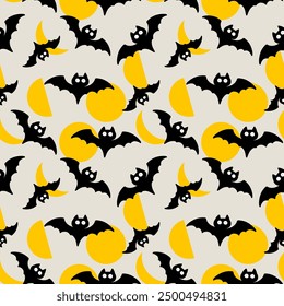 Halloween bats and moon seamless pattern background 