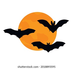 Halloween. Bats on the background of the moon. Full moon. Spooky decor
