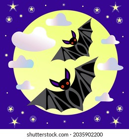 Halloween. Fledermäuse auf dem Hintergrund des Mondes und des Nachthimmels. Halloween Abend-Design-Konzept für die jährliche Veranstaltung.