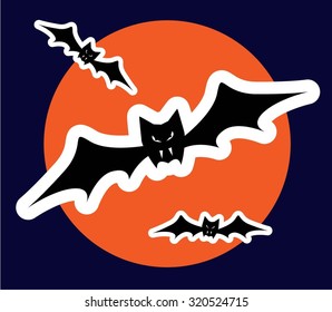 Halloween bats on orange moon background