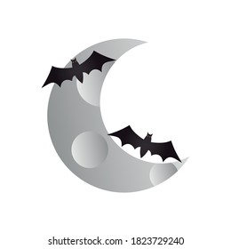 halloween bats and bats over white background, colorful design, vector illustration