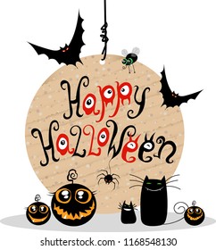 Halloween. bats, pumpkins and cats. vector happy Halloween sign