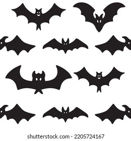 Vector de silueta negra de patrón impecable de murciélagos de Halloween.