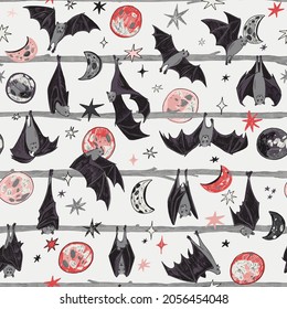 Halloween bats seamless vector pattern