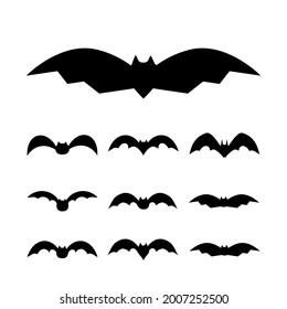 Halloween bats. Set of 10 silhouettes isolated on white. Vector clipart.
