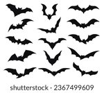 Halloween bats silhouettes for horror night holiday, cartoon vector icons. Halloween and trick or treat party decoration of black flying vampire bats isolated silhouettes for decoration elements