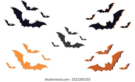 Iconos vectoriales de siluetas de murciélagos de Halloween. Decoración de Halloween de murciélagos vampiro voladores siluetas aisladas para Elementos de decoración