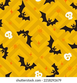 Halloween Bats and Skulls Vector Seamless Pattern