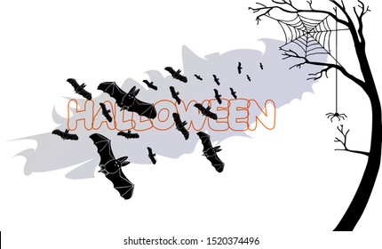 Halloween bats with tree on a white background
