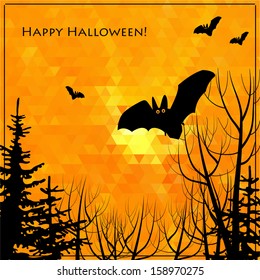 Halloween bats and trees background 