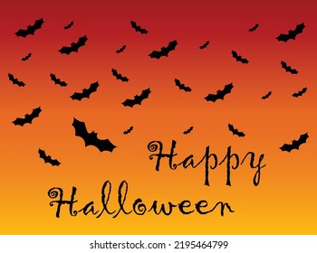 Halloween bats vector background. Hand draw lettering Happy Halloween
