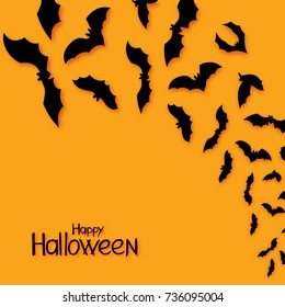 Halloween bats vector background. Hand draw lettering Happy Halloween