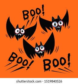 Halloween bats of halloween and the word boo, illustration vector cartoon