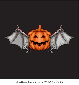 Halloween bat-winged pumpkin illustration design