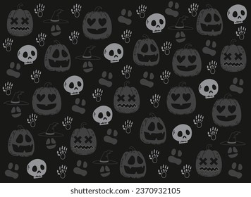 Halloween Bavkground pattern design_Scary Pumpkin face with skulls_eps 10