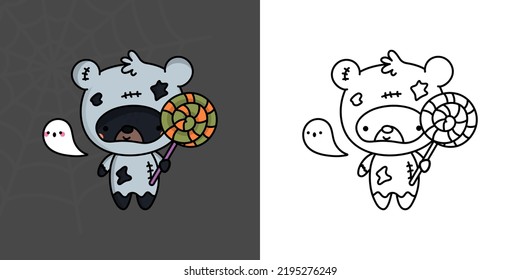 Halloween Bear Clipart for Coloring Page and Illustration. Adorable Clip Art Halloween Himalayan Bear. Cute Vector Illustration of a Kawaii Halloween Animals in a Ghost Costume.
