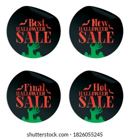 Halloween best, new, final, hot sale set stickers set with zombie hand. Vector illustration