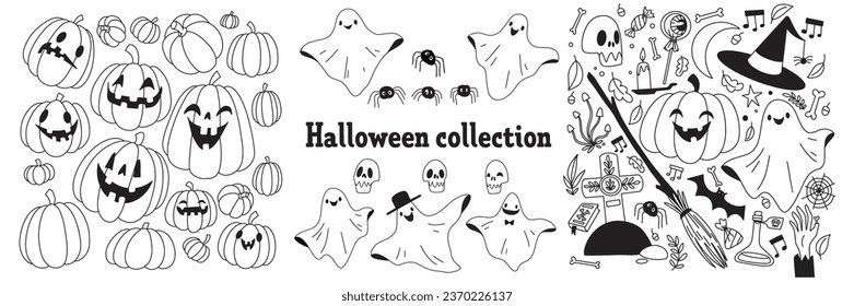 Halloween big collection of line minimalistic illustrations. Vector illustration