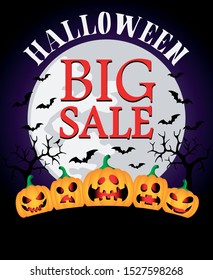 Halloween big sale background with funny pumpkins.Vector illustration